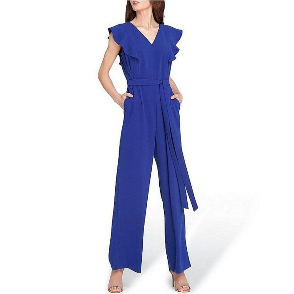 T Tahari ASL Flutter Ruffle Tie=Waist Jumpsuit 8